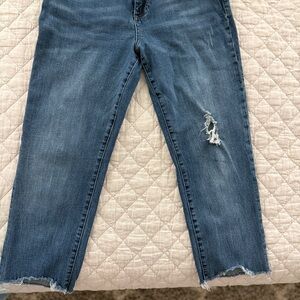 Kut from the Kloth Mid-Blue Distressed Ankle Jeans